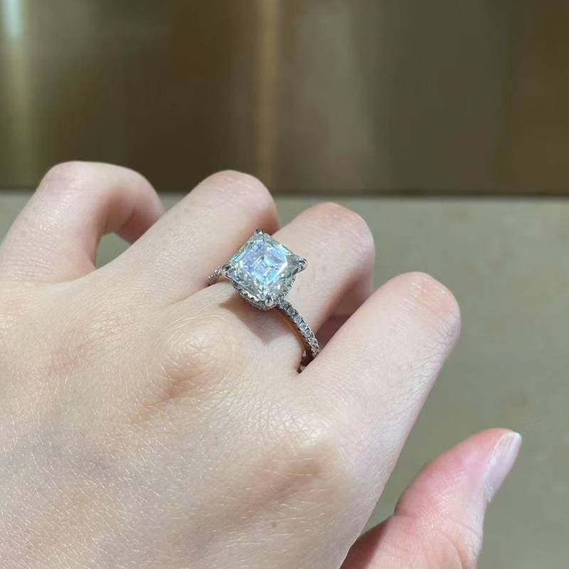 阿斯切Women's RingS925银镀白金定制选款主石Moissanite3.5ct/副石高碳钻